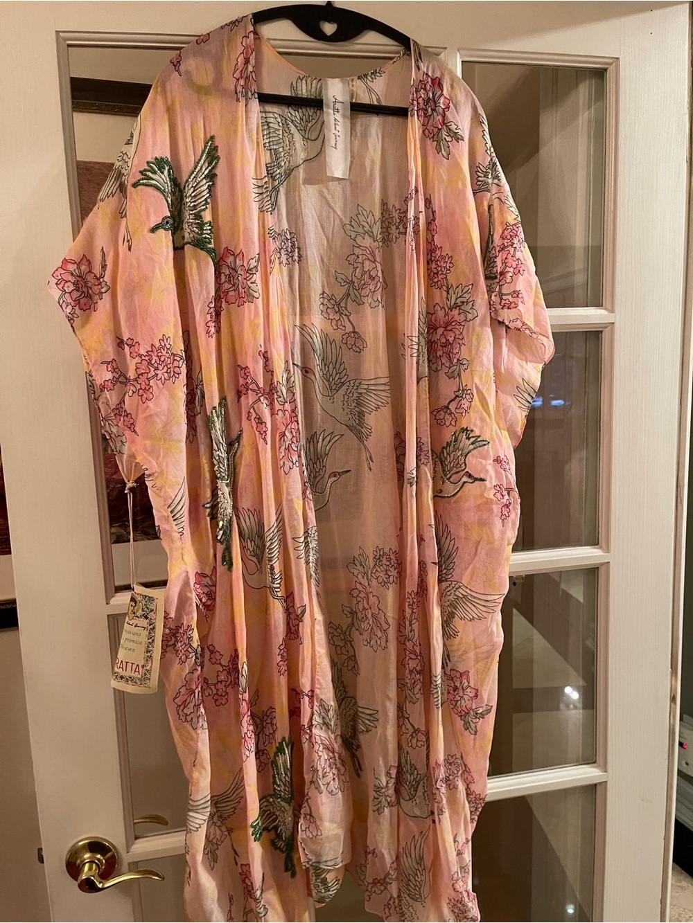 NWT Light Pink Floral & Hummingbird Sheer Kimono by Aratta